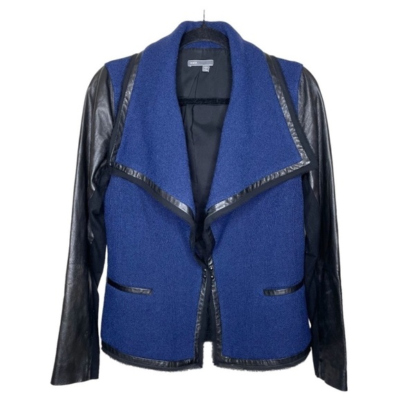 Vince Boucle Knit Lambskin Leather Drape Moto Jacket sz8 - Picture 6 of 15